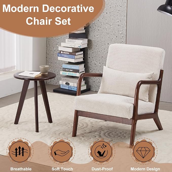 Mid-Century Modern Accent Chair&Coffee Table Set, Vintage Luxury Style - Image 4