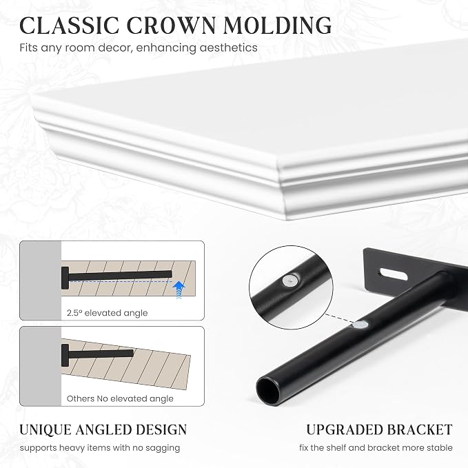 Fun Memories Floating Shelves 32 Inch Long, 9.3 Inch Deep Classic Crown Molding - Image 3