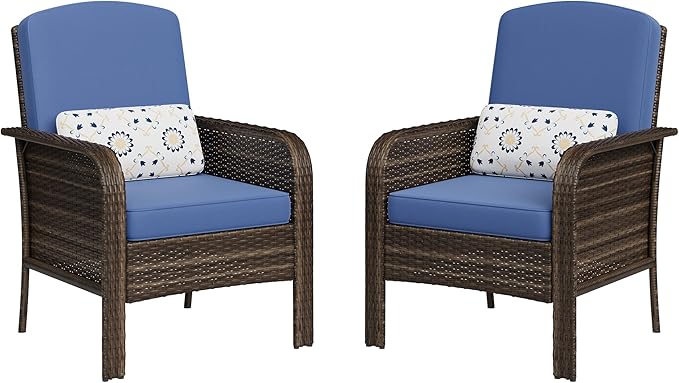 GarveeHome Outdoor Wicker Chairs Set of 2, All-Weather High Back Rattan Patio by GarveeHome