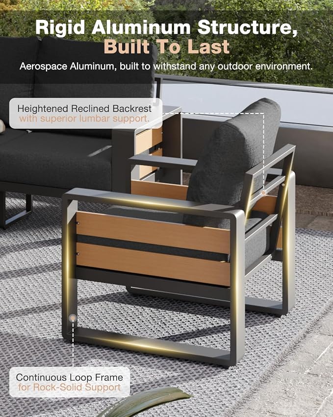 Aoxun Aluminum Patio Furniture Set, 4 Piece Luxury Outdoor Sectional - Image 4