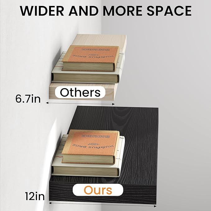 Black Floating Shelves 48Inch Long, 12 Inch Deep Floating Shelves - Image 5