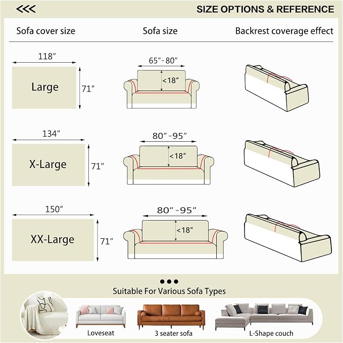 DREAMINGO Modern Minimalism Cream White Couch Cover Sectional Sofa Covers - Image 2