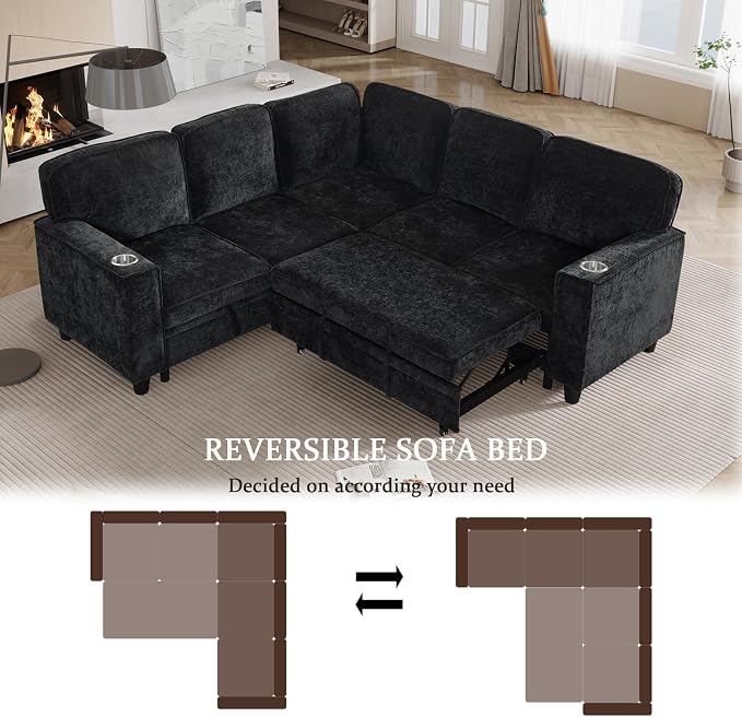 L-Shaped Sectional Couch with Storage and Pull Out Bed, Convertible Sofa Bed - Image 7