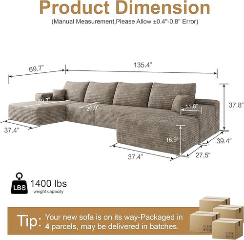 136" Sectional Couches for Living Room Cloud Couch Sofa - Image 2