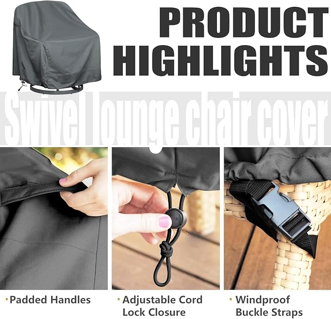 Outdoor Swivel Lounge Chair Cover 2 Pack, Waterproof Heavy Duty Outdoor Chair - Image 3