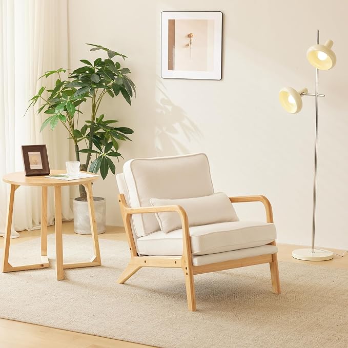 Bonnlo Coarse Beige Accent Chairs Set of 2, Upholstered Mid Century Modern - Image 6