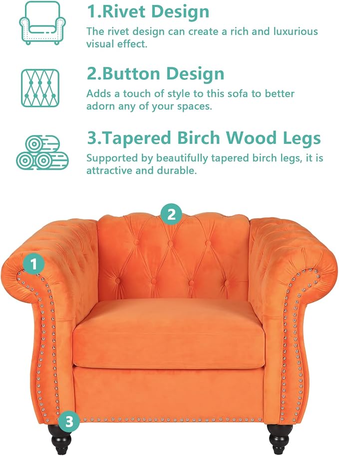 QHITTY 2 Piece Living Room Set, Sectional Chesterfield Sofa Chair Contemporary - Image 3
