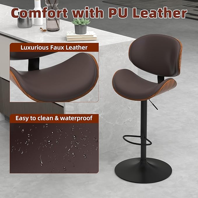 civama Brown Bar Stools Set of 2 - Image 4