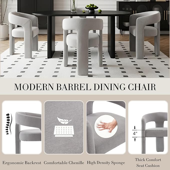 Modern Chenille Dining Chairs Set of 6, Upholstered Barrel Chairs - Image 4