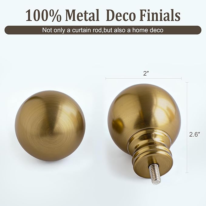 Warm Gold Curtain Rods for Windows 72 to144 Inch Brass Extra Long Heavy Duty - Image 5