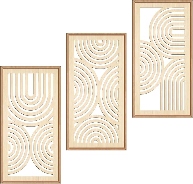 IARTTOP Boho Wooden Framed Wall Art Set of 3 Mid-century Modern Wood Wall Decor by IARTTOP