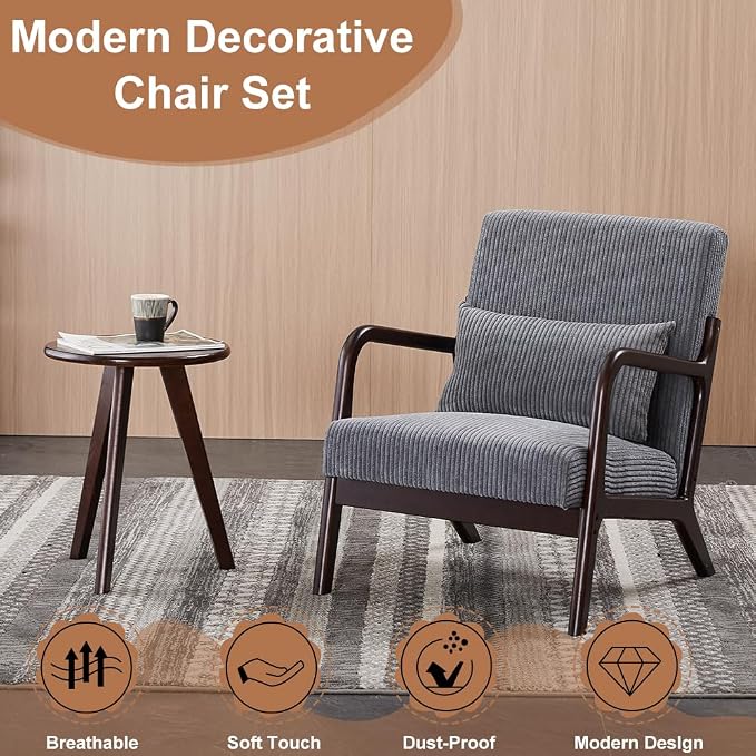 Mid-Century Modern Accent Chair&Coffee Table Set, Vintage Luxury Style - Image 4