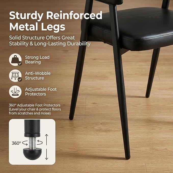 HNY Modern Dining Room Arm Chairs Set of 6, Retro Faux Leather Upholstered - Image 5