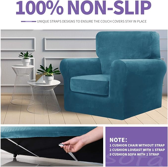 ZNSAYOTX Luxury Velvet Couch Cover 4 Piece Stretch Sofa Covers - Image 5