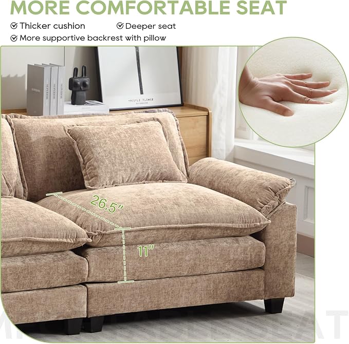 Oprisen 86" Modular Sectional Sofa, Comfy Cloud Couch Sectional Sofa, Chenille - Image 4
