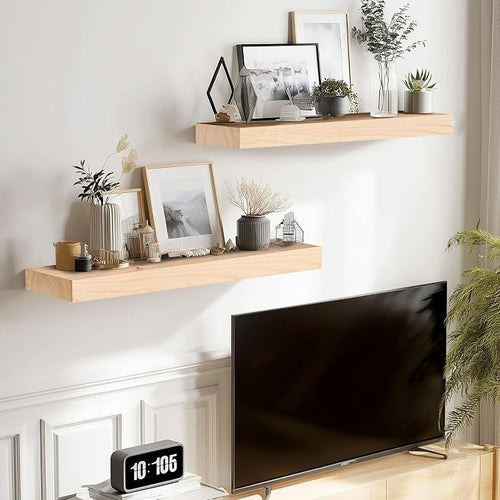 17x8x1.6 inch Floating Shelves Set of 2 – Solid Wood Rustic Wood Wall Mounted - Image 2