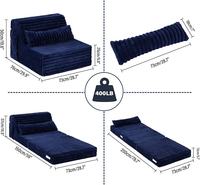 Tiita Folding Sofa Bed Single Size, Convertible Sleeper Chair Mattress - Image 2