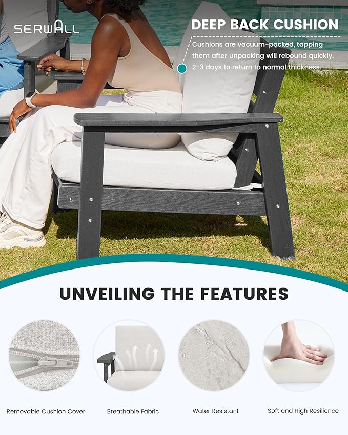 SERWALL HDPE Outdoor Patio Loveseat, All Weather Wood-Like Outdoor Sofa HDPE - Image 3