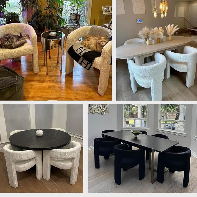 Black Dining Chairs Set of 4, Upholstered Sherpa Barrel Chairs - Image 7