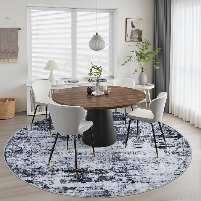 Round Area Rug for Living Room: 4 ft Washable Modern Abstract Soft Thin Rug - Image 4