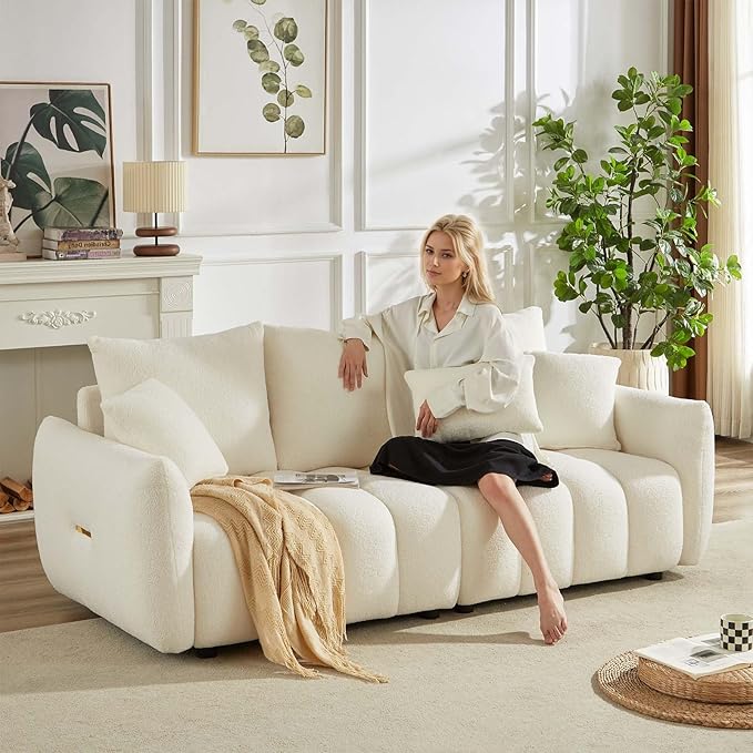 Antetek 78" Modern Sofa Couch, Comfy Deep Seat Teddy Cloud Sofa, Upholstered - Image 4