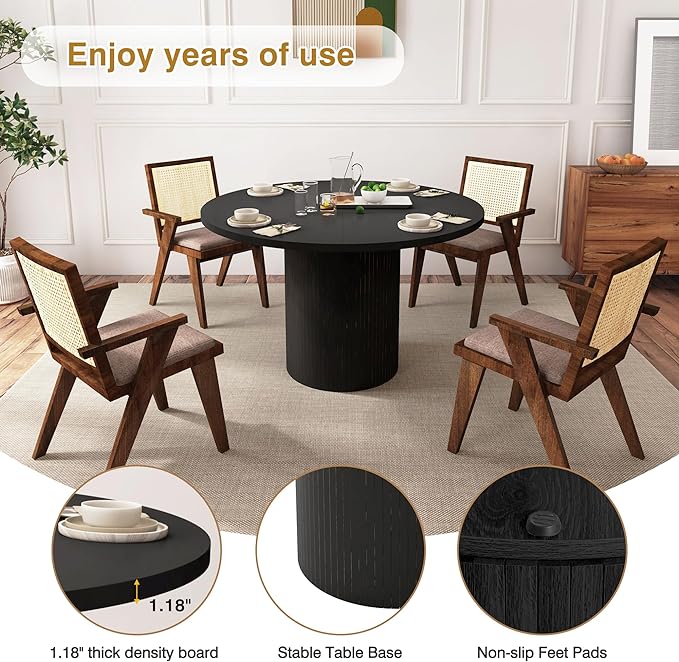 weselon Round Dining Table for 4, Modern Farmhouse Kitchen Table, 47 Inch Small - Image 5