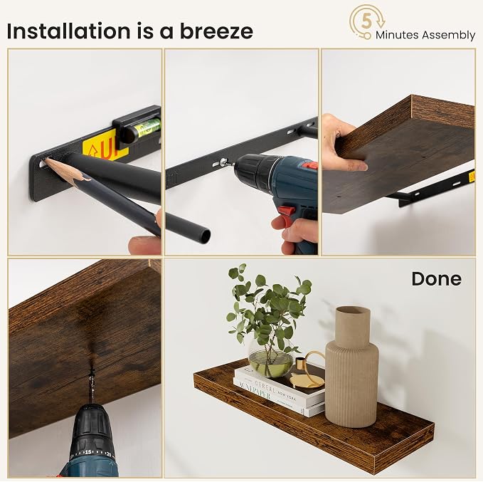 Fun Memories Floating Shelves for Wall, 72 Inch Long Set of 2 Rustic Wood Wall - Image 8