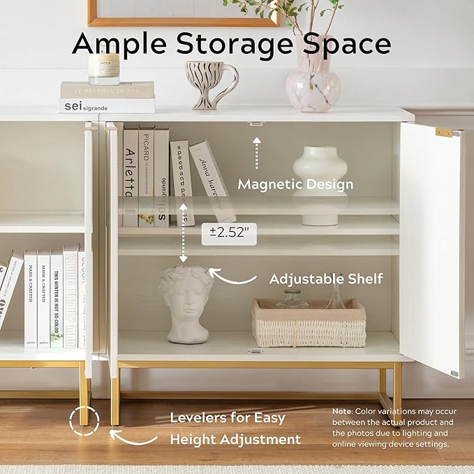 EYYTHUNG Fluted Cabinet with Storage Set of 3, Sideboard Buffet Cabinet with - Image 5