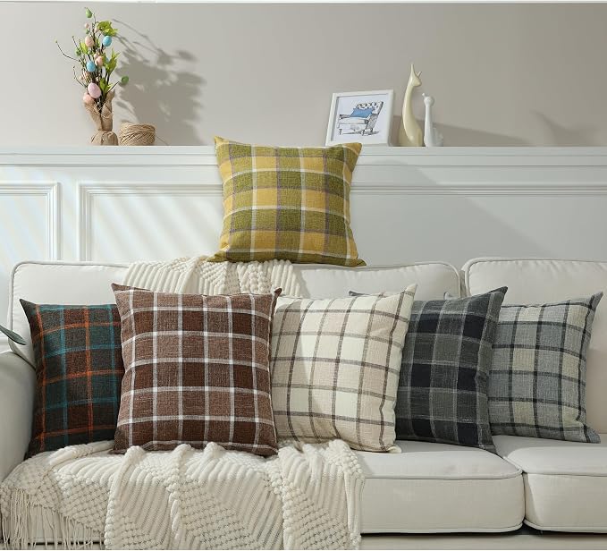 Stellhome Pack of 2 Faux Linen Buffalo Check Throw Pillow Covers, Farmhouse - Image 7