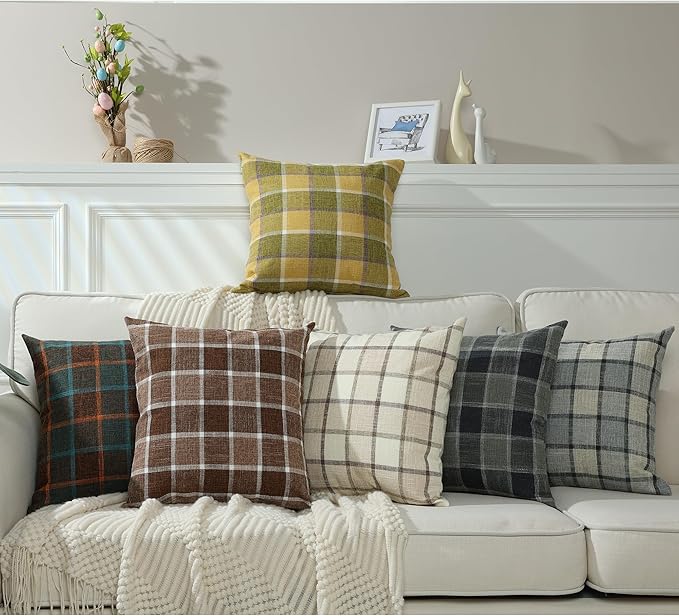 Stellhome Pack of 2 Linen Buffalo Check Throw Pillow Covers, Farmhouse Plaid - Image 7