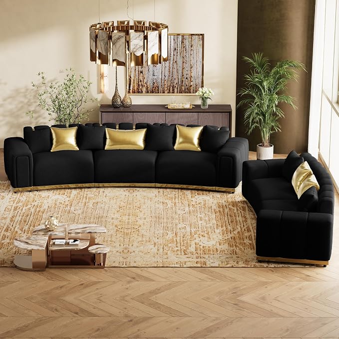 Oversized Luxury Chesterfield Sofa Set Velvet Black and Gold Couch - Image 9