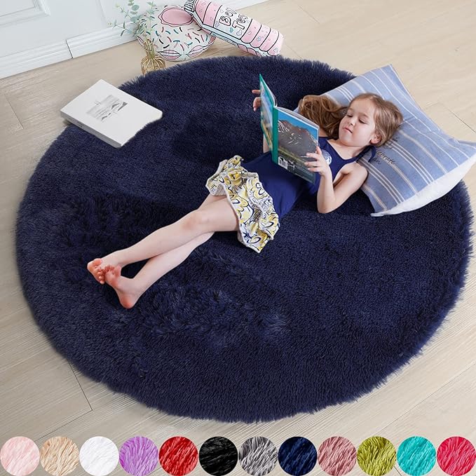 Amdrebio Dark Navy Round Rug 4Ft by Amdrebio