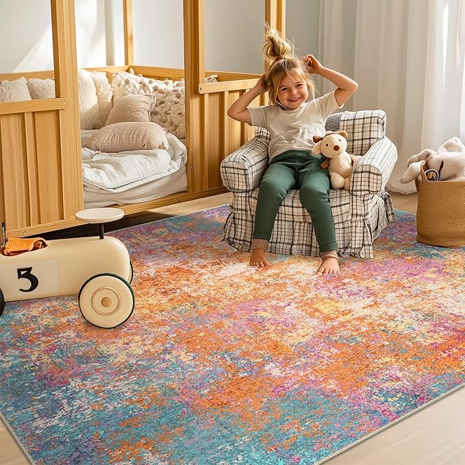 RELEANY Washable Area Rugs Square 8ft Non-Slip Modern Abstract Soft - Image 7