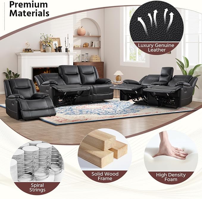 ANJ Premium Genuine Manual Reclining Sofa Set - Image 8