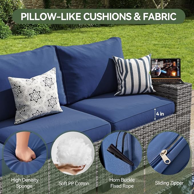 Aoxun Patio Furniture Set, Widen Armrests Wicker Outdoor Sectional - Image 3