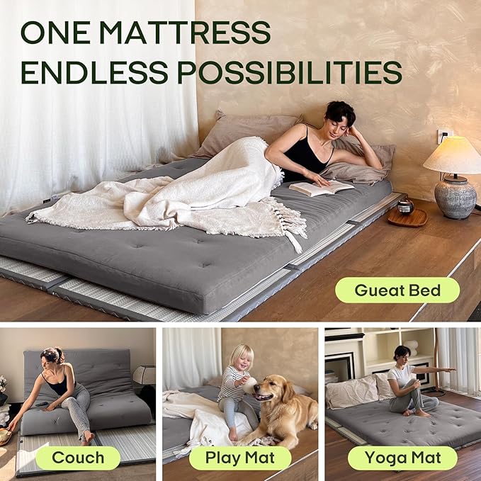 ZonLi Japanese Floor Futon Mattress Full Size 80"x 54", 100% Cotton Cover 2.5'' - Image 4