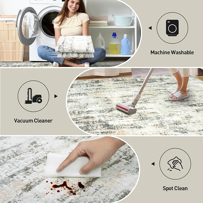 9x12 Area Rugs Washable Rug: Modern Abstract Living Room Rug Soft Anti-Skid - Image 4