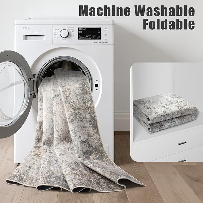 10x14 Area Rug Living Room Rug: Washable Modern Abstract Soft Thin Rug Indoor - Image 5
