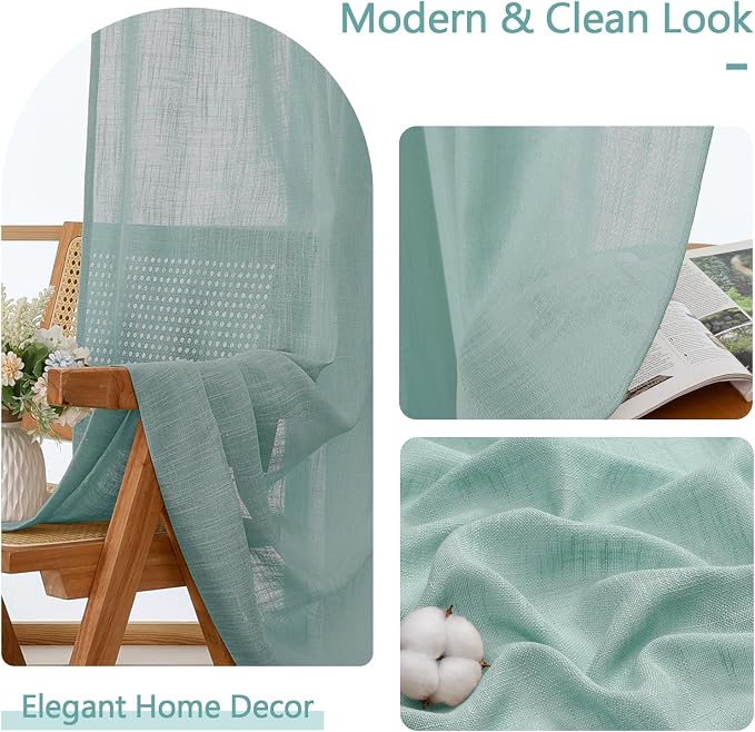 Chyhomenyc Extra Long Aqua Green Semi Sheer Curtains 108 Inches Long 2 Panels - Image 3