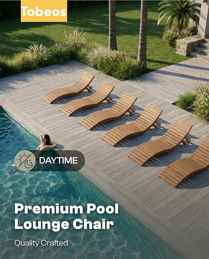 Folding HDPE Pool Lounge Chairs Set of 6, Pre-Assembled Outdoor Chaise Lounge - Image 9