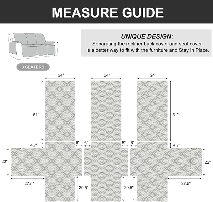 Genina Waterproof Couch Cover for Reclining Couch 3 Seater Non-Slip, Washable - Image 5