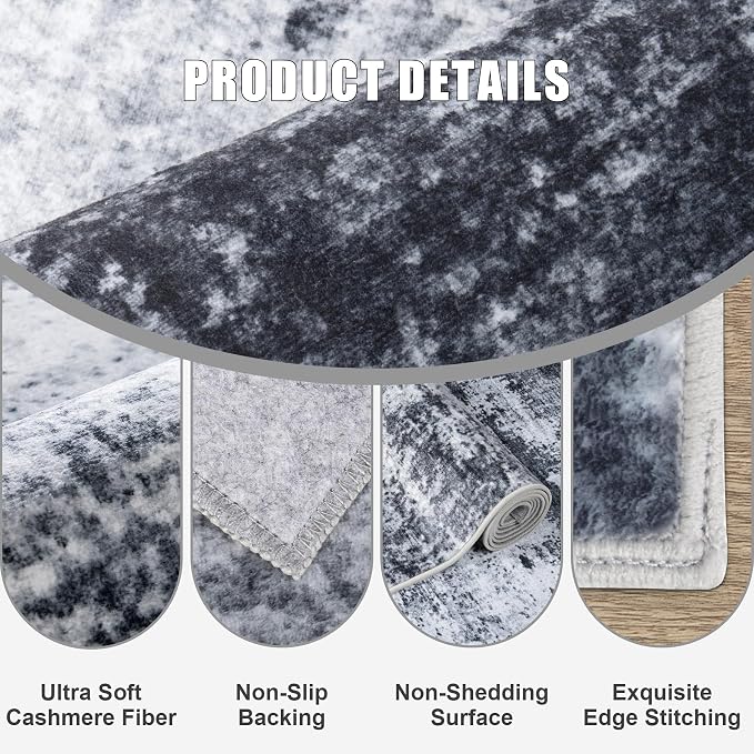 5x5 Area Rug Living Room Rug: Washable Modern Abstract Soft Thin Rug Indoor - Image 6