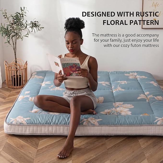 MAXYOYO Floral Printed Futon Mattress, Padded Japanese Floor Mattress Quilted - Image 3