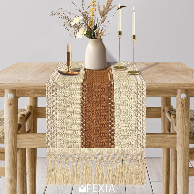 FEXIA Boho Table Runner 60 Inches Long Macrame Summer Decor Coffee Table Cover - Image 3