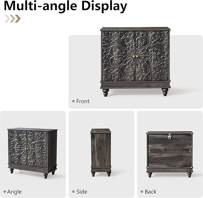 weselon Accent Cabinet with 2 Doors, Classic Carved Storage Sideboard Buffet - Image 6