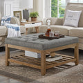 24KF Large Square Upholstered Tufted Linen Ottoman Coffee Table, Large Footrest by WEMARTHOMEDECOR