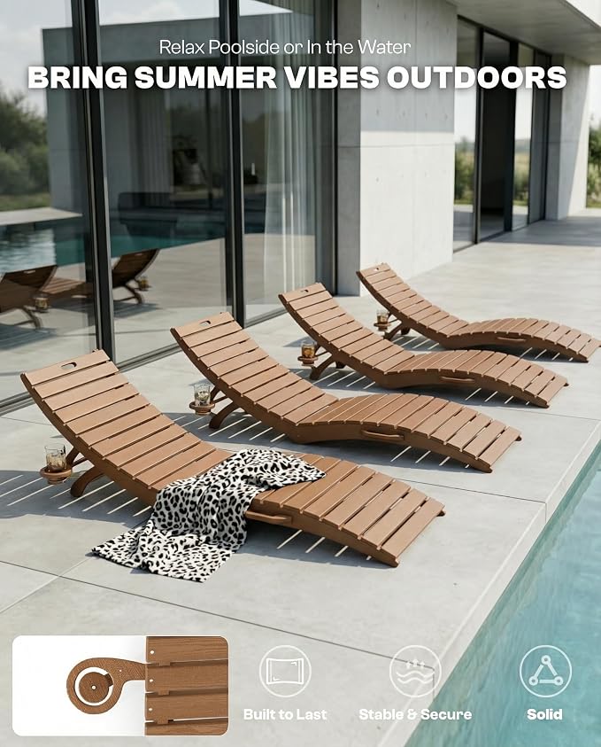 Folding HDPE Pool Lounge Chairs Set of 2 - Image 6