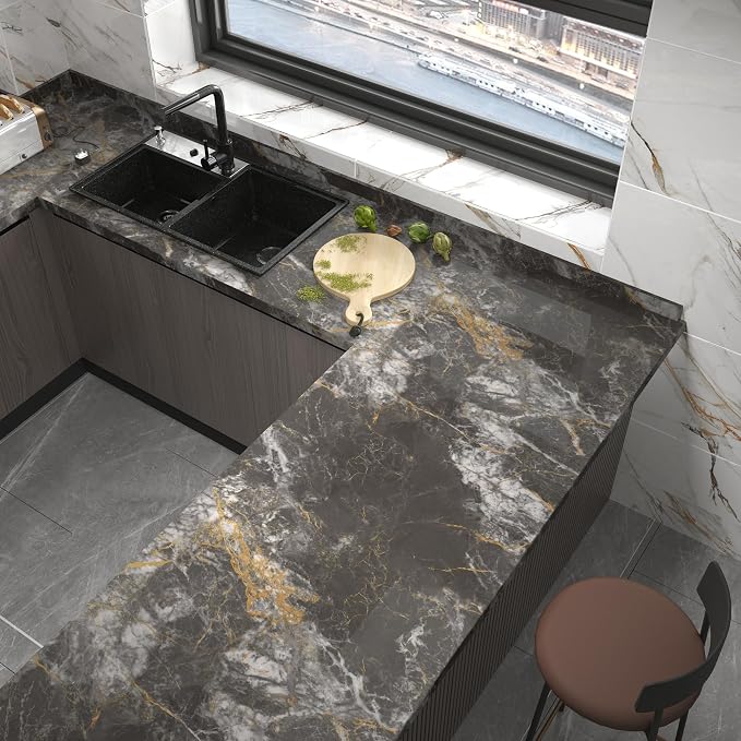 BAYYA Countertop Covers Peel and Stick Wallpaper Glossy Marble Contact Paper - Image 3