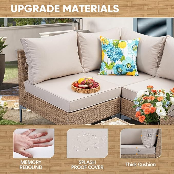 JOYURE 5 Piece Wicker Patio Furniture Set, Outdoor Conversation Sectional Sofa - Image 7