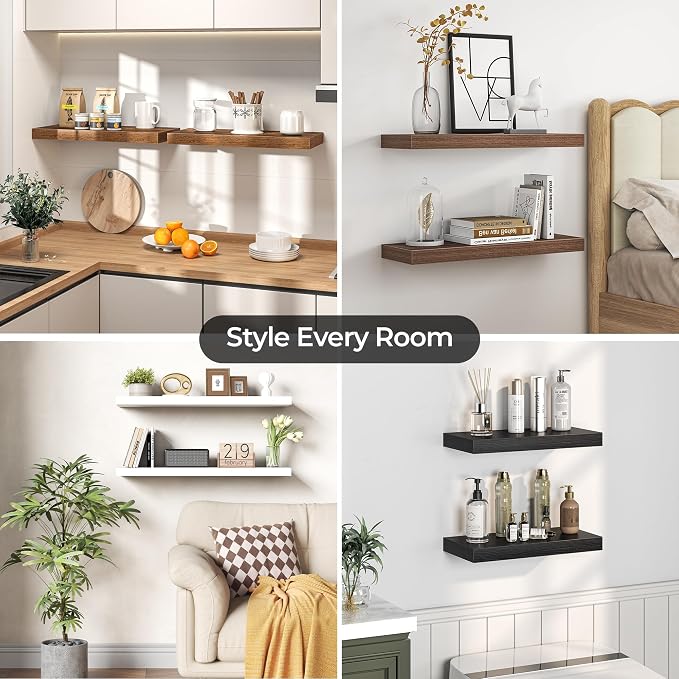 Fun Memories Floating Shelves for Wall, 24 Inch Set of 2 Rustic Wood Wall - Image 7